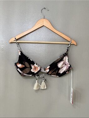 Maaji Black Floral Underwire Bikini Top with Tassel Tie